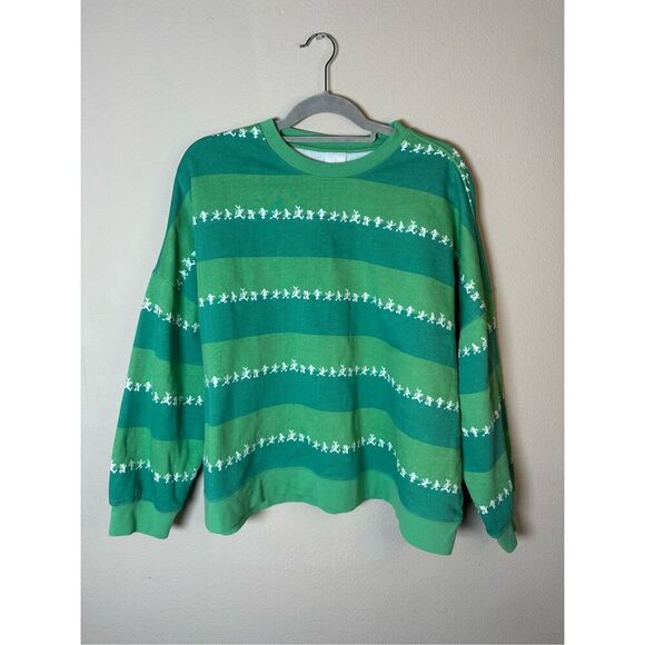 Disney Parks Mickey Mouse Green Striped Crewneck Sweatshirt Oversized XL - Picture 3 of 7